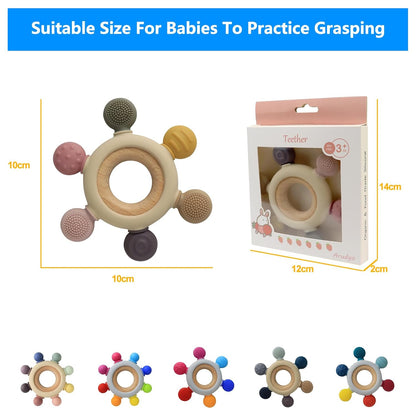 Baby Teething Toys Teething Rings Silicone Teethers for Babies 6-12 Months Baby Rattles & Plush Rings Sensory Toys for Soothing Sore Gums for Newborn Infant Essentials (Animals)