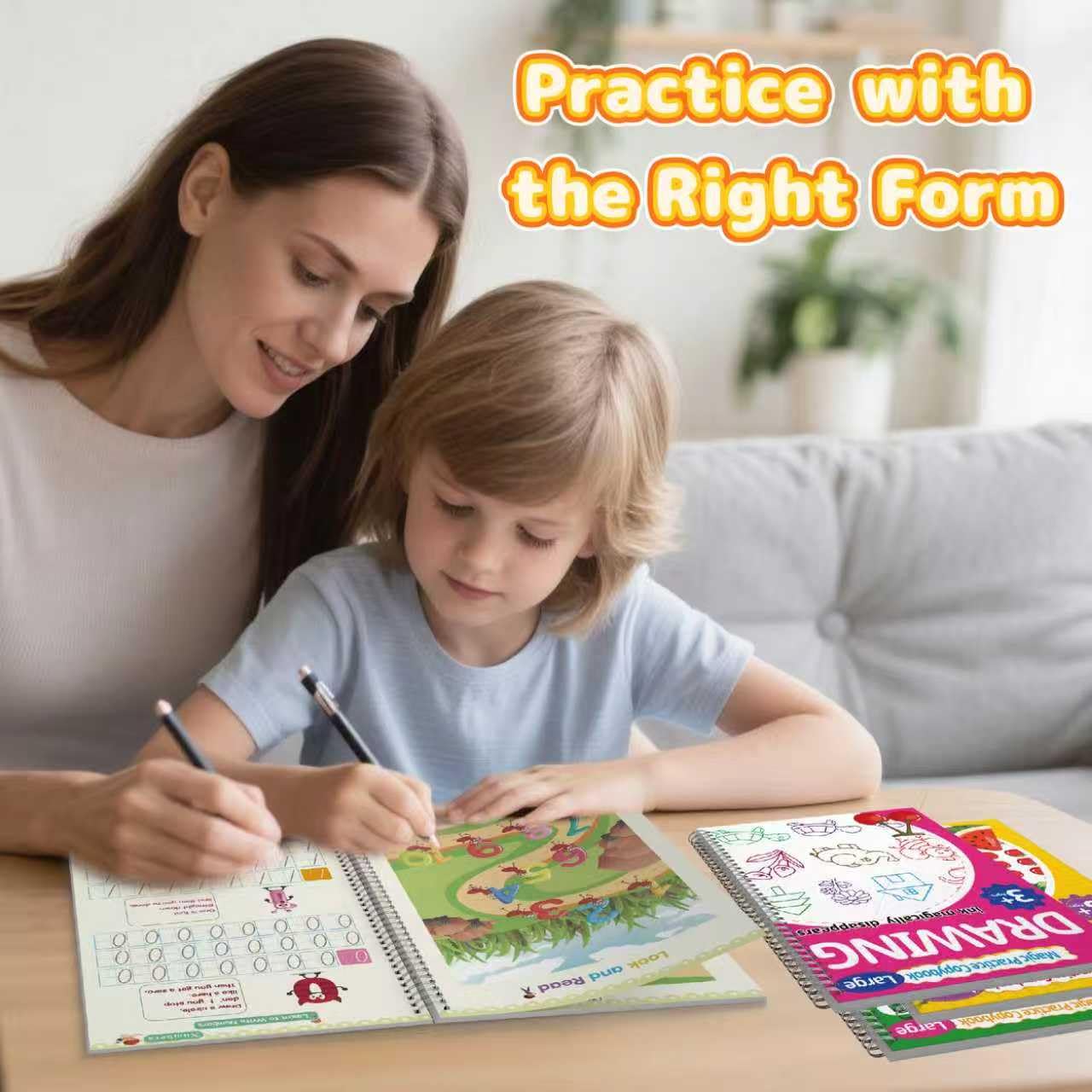 Magic Grooved Writing Practice for Kids 3-8,Grooved Handwriting Practice for Kids,8 Reusable Grooved Writing Books for Preschoolers Homeschooling, Letter, Number Tracing,Math,Drawing Activities