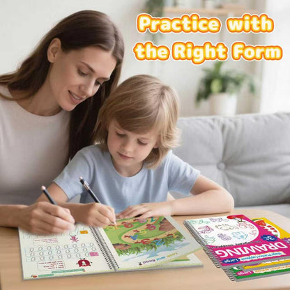 Magic Grooved Writing Practice for Kids 3-8,Grooved Handwriting Practice for Kids,8 Reusable Grooved Writing Books for Preschoolers Homeschooling, Letter, Number Tracing,Math,Drawing Activities