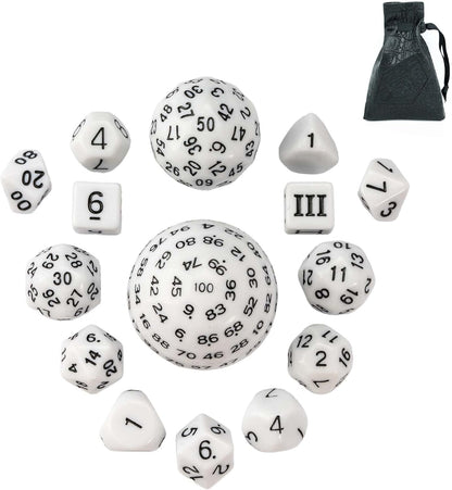 15 Pieces Complete Polyhedral DND Dice Set D3-D100 Spherical D&D Dice Set with Dragon Eye Dice Bag, D100 Dice for RPG Table Games(Black w/Purple Numbers)