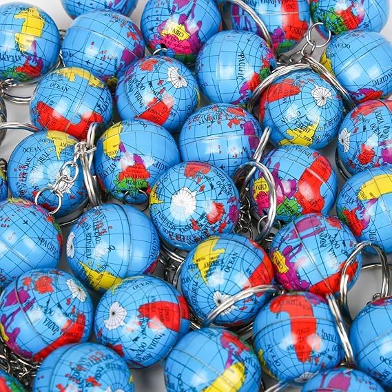 PROLOSO 48 Pcs Globe Keychains Bulk for Kids World Planet Earth Theme Keyrings Toy 1 Inch