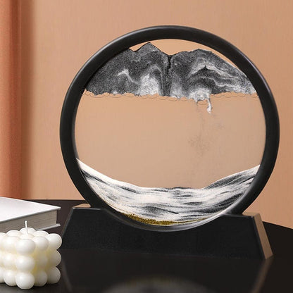 Arthink Moving Sand Art Picture in Motion Round Glass 3D Deep Sea Landscape, Dynamic Sand Art Sandscapes, Sensory Relaxing Desktop