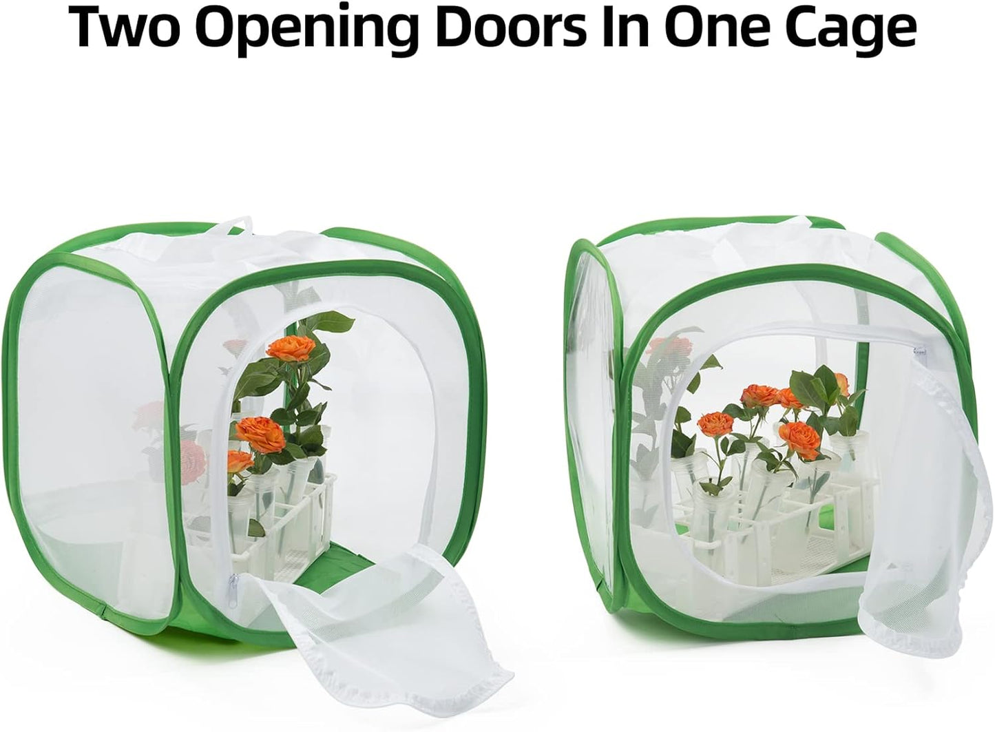 Two Doors Monarch Butterfly Habitat, Insect Mesh Cage, Caterpillar Enclosure Terrarium Pop-up (15.7 X 15.7 X 24 Inches)