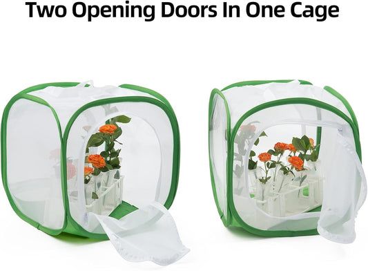 Two Doors Monarch Butterfly Habitat, Insect Mesh Cage, Caterpillar Enclosure Terrarium Pop-up (15.7 X 15.7 X 24 Inches)