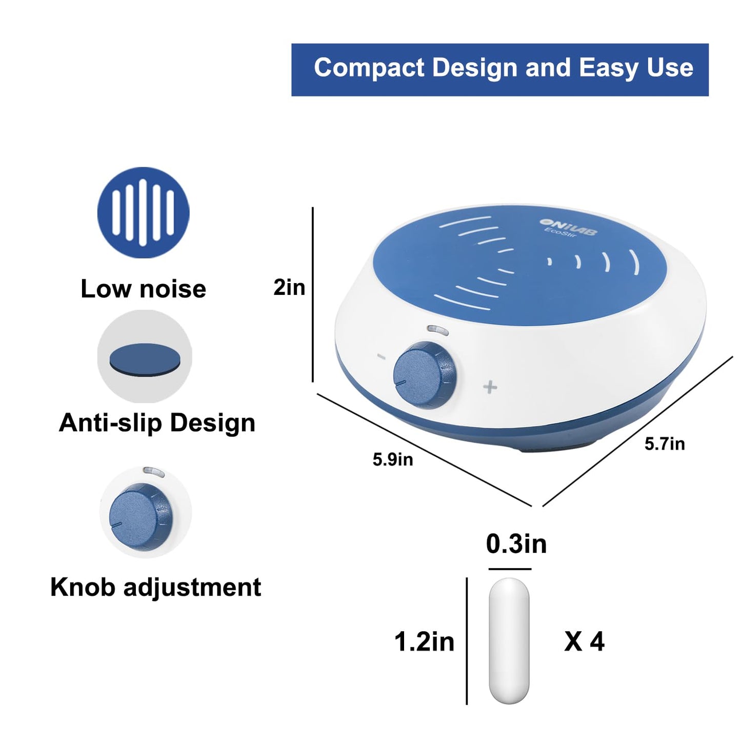 ONiLAB Magnetic Stirrer with Max Stirring Capacity 3000mL, Round-3m with 4PCS Stir Bars(No Heating)