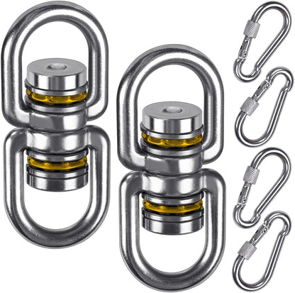 SELEWARE Silent Bearing Swing Swivel, 360° Rotational Device Hanging Accessory with Removeable Buckle for Tree Swing, Hammock Chair, Climbing Rope, Yoga, Kids Swing Swivel 1200LB Capacity, 2 Pack