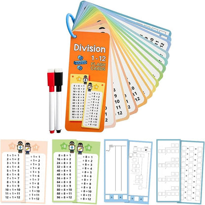 0-12 Multiplication Table Cards Kit, Self-Check Multiplication Flash Cards + 2 Dry Erase Pens for Interactive Math Learning, Ideal Home & Classroom Learning Tool for Kids & Teachers