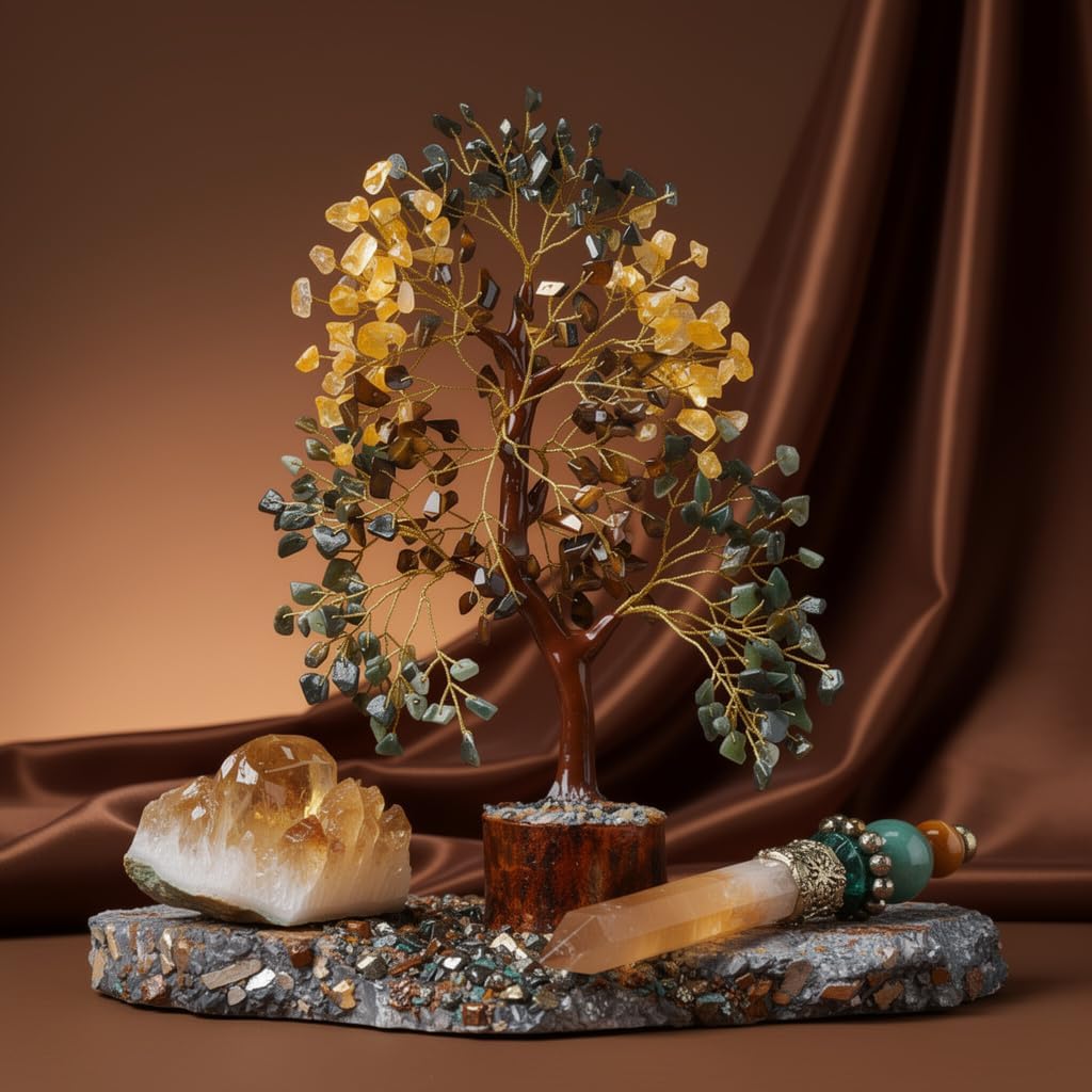 ANAYA AGATE 7 Chakra Healing Crystal Tree of Life Kit, Bracelet, Pendant, Necklace, Feng Shui Money Bonsai Tree, Positive Energy for Women, Mom, Sister and Housewarming Decoration