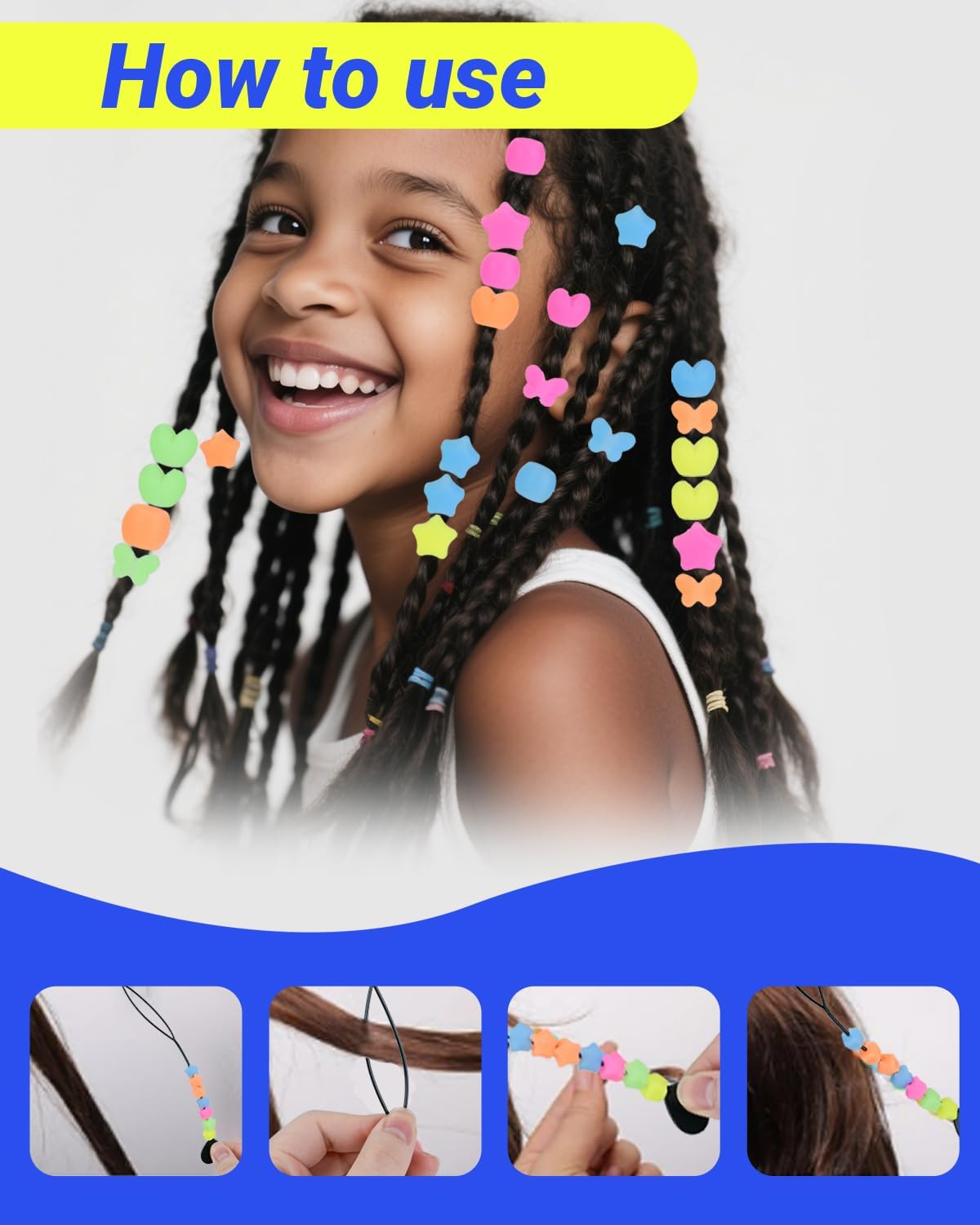 100 Pcs Silicone Beads for Hair,Soft Silicone Beads for Kids Girls with 5mm Hole,Colorful Rubber Bead for Braids Glow in The Dark Hair Ties Kit