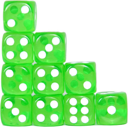 SmartDealsPro 10-Pack D6 Six Sided 16mm Transparent Dice Die for DND, MTG, RPG, Tenzi, Yahtze, Bunco, Table Borad Games, Math Teaching