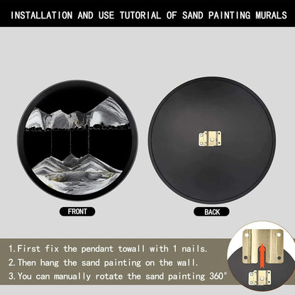 17.3" Moving Sand Art, 3D Sand Art Pictures Deep Sea Sandscape Living Room Decoration, 360° Rotate, Glass Crafts Solid Wood Frame, Relaxing Mood Home Office Work Wall Art Decor