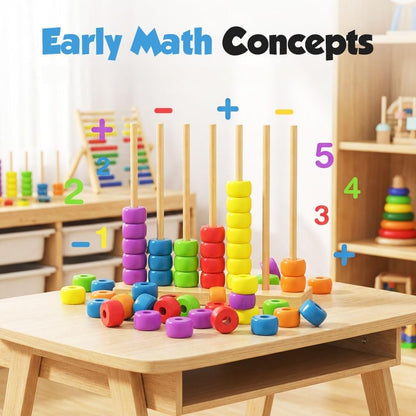 Color Matching Stacking Puzzle Game, Wooden Color Match Challenge Game Fast Color Stack Challenge Ring Stack Puzzle with Rings and Racks, Tabletop Brain Teaser for Friend Family Friendly Fun (2pcs)