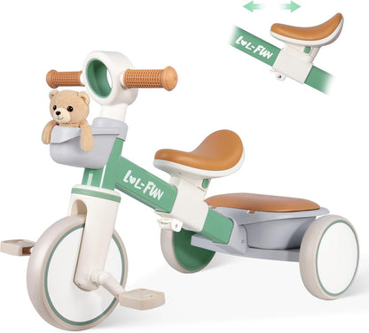 Tricycle for Toddlers 1-3 Years Old Toy, Adjustable Kids Bike for Boys Girls Birthday Gift Age 2-4, Baby Trike with Storage Baskets & Removable Pedals