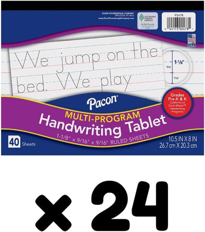 Pacon Handwriting Paper, Zaner-Bloser Grades Pre-K & K, 1-1/8" x 9/16" x 9/16" Ruled 10-1/2" x 8", Ruled Long, 40 Sheets
