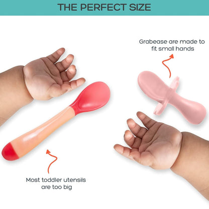 Grabease Baby Feeding Utensils - Anti-Choke Collar & Toddler Fork for Ages 1-3 - Easy-Grip Curved Handle Infant Spoon - Dishwasher-Safe Convenience & Baby Cutlery - Teal