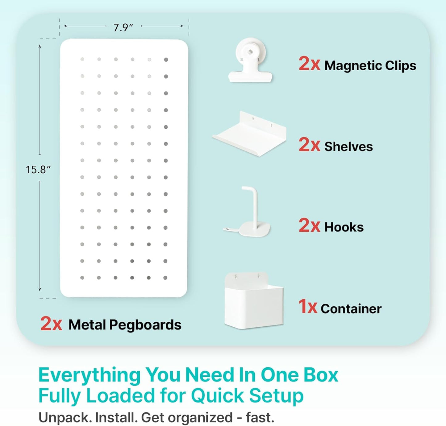 Upgraded Metal Pegboard Wall Organizer Kit – Magnetic, Heavy-Duty Peg Board with Shelves, Hooks & Clips – Wall Mount Storage for Office, Kids, Makeup, Garage & Home, Craft Organizer