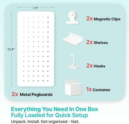 Upgraded Metal Pegboard Wall Organizer Kit – Magnetic, Heavy-Duty Peg Board with Shelves, Hooks & Clips – Wall Mount Storage for Office, Kids, Makeup, Garage & Home, Craft Organizer