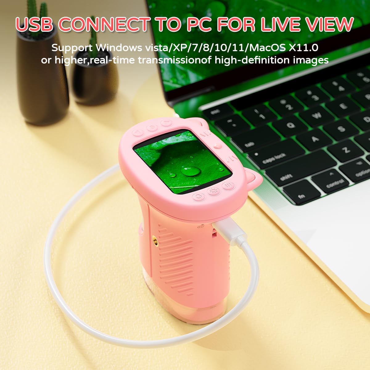1000X Handheld Digital Microscope for Kids, 4K Kids Microscope with 2.4" Screen, 200–1000X Magnification, Portable STEM Educational Toy for Boys and Girls Ages 5–12 (White)