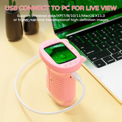 1000X Handheld Digital Microscope for Kids, 4K Kids Microscope with 2.4" Screen, 200–1000X Magnification, Portable STEM Educational Toy for Boys and Girls Ages 5–12 (White)