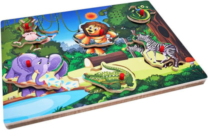 Wooden Transportation Sound Peg Puzzles for Toddlers, Wooden Pegged Puzzle with Sound Effect for Toddlers and Preschoolers, Educational Learning Toy Gift