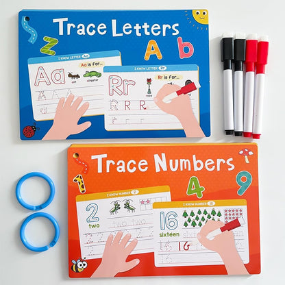 Alphabet A-Z & Numbers 1-100 Tracing Practice Flash Cards Set for Preschoo Homeschool Kindergarten Toddlers 3-6, Handwriting Dry Erase Chart, Teacher Teaching Aids