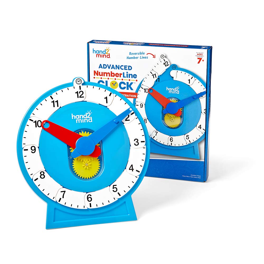 hand2mind Advanced NumberLine Clock, Learn to Tell Time, Analog Clock for Kids Learning, Number Line for Kids, Teaching to Tell Time, Math Manipulatives (Set of 1)