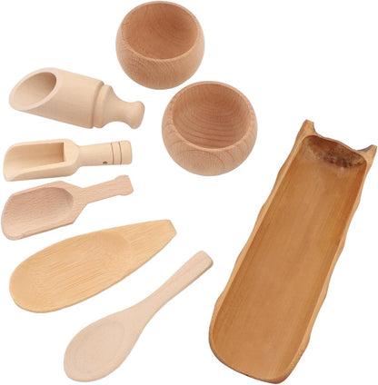 Dan&Dre Sensory Bin Tools Toy, Wooden Bowls Scoop Toys for Fine Motor Learning and Sensory Play, with Smooth Edges for Toddlers