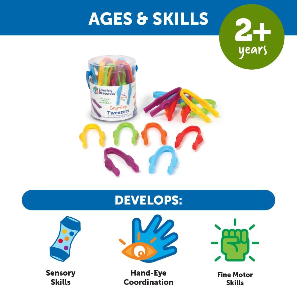 Learning Resources Squeezy Tweezers - Sensory Bin Tools , Water Table Toys, Montessori Grabber Tool, School and Teacher Supplies, Toddler Activities, Fine Motor Skills, Daycare Essentials