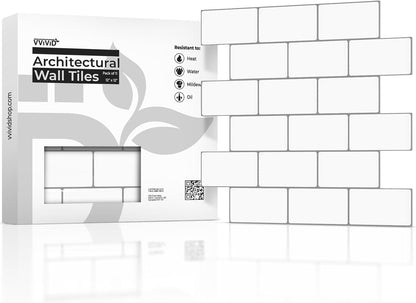 VViViD 11 Sheets Peel and Stick Grey Gloss Faux Ceramic Brick Wall Tiles, Self Adhesive Backsplash 12”x12”, 2mm Thick Kitchen, Bathroom (11 sq. ft.)