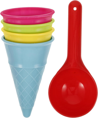 Totority Ice Cream Scoop Toy and Sand Ice Cream Set 5 Pieces Plastic Cones for Kids Outdoor Beach and Sandbox Play