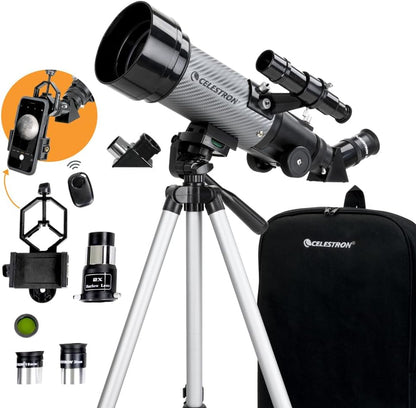 Celestron Travel Scope 80 Portable Refractor Telescope – 80mm Aperture, Fully-Coated Glass Optics – Includes Tripod, Smartphone Adapter, Backpack & Software – Ideal for Beginners & Travel