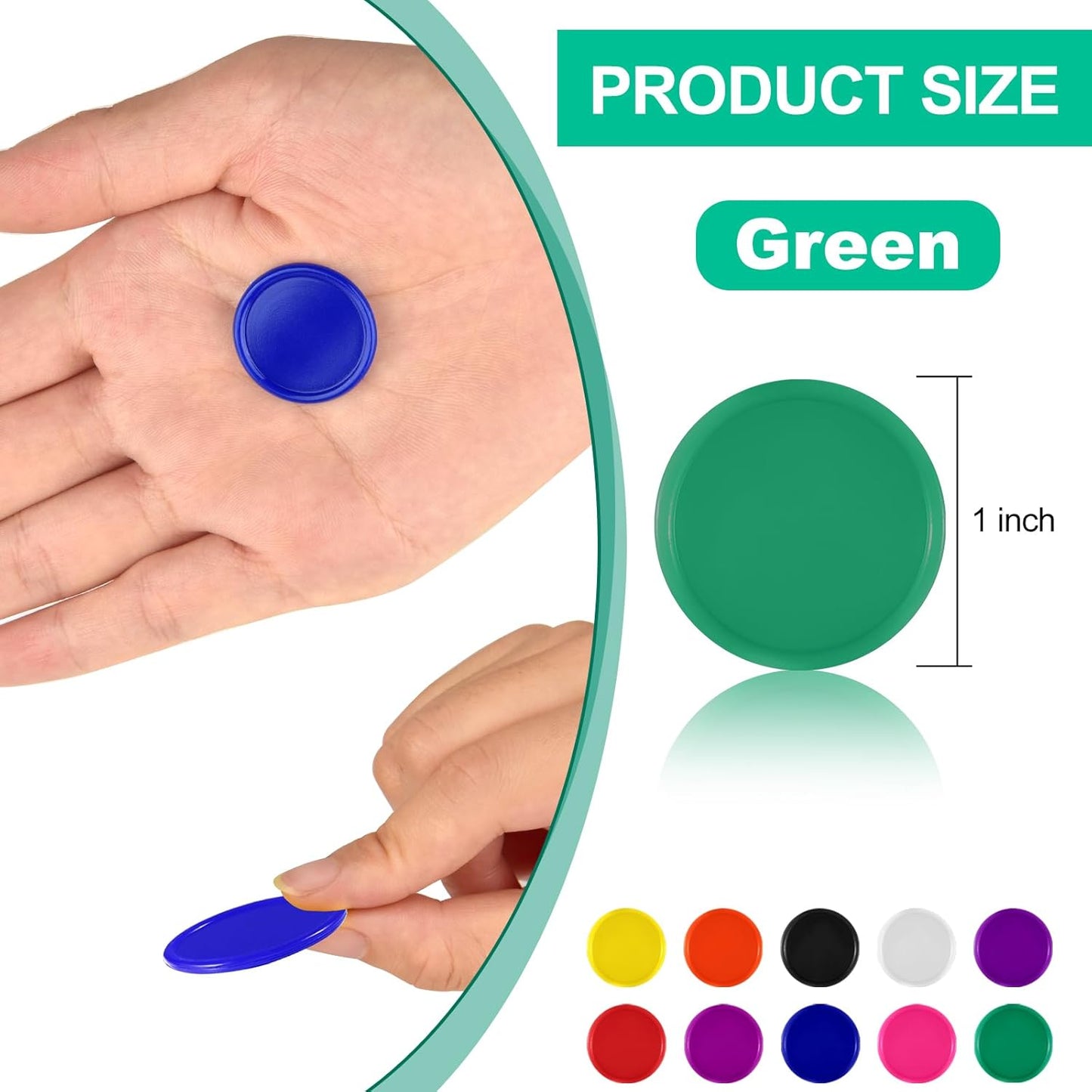 Coopay 1000 Pieces 1 Inch Bingo Chips Bulk, 10 Colors Bingo Markers for Math Practice, Plastic Learning Counters Disks Counting Discs, Poker Chips Game Tokens Kids Reward