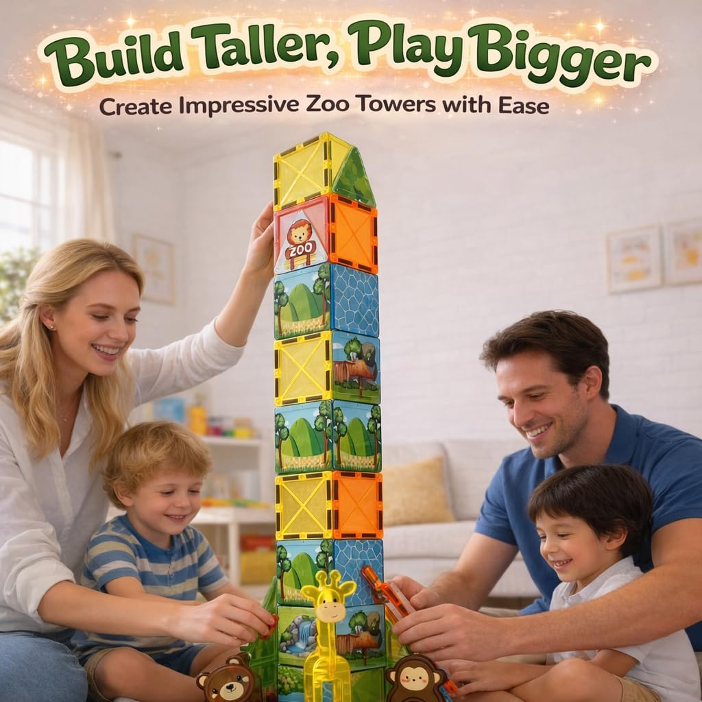 LATI Magnetic Tiles Dinosaur Building Set, Dino World Magnet Blocks with Double-Sided Egg Hatch Story, STEM Construction Toy for Kids Ages 3+, Educational Gift for Boys & Girls
