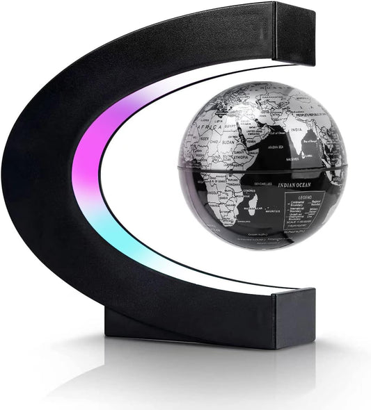 Flagest Magnetic Levitation Floating Globe, Levitating C Shape Globe with LED Lights for Education Home Office Desk Bookshelf Decor, Holiday Anniversary Creative Gift(3.3 Inches)