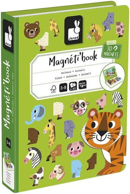 Janod MagnetiBook 41 pc Magnetic Animal Mix and Match Game - Creative Play - Enhances Motor Skills - Develops Dexterity and Coordination - Easy Storage, Educational, Safe