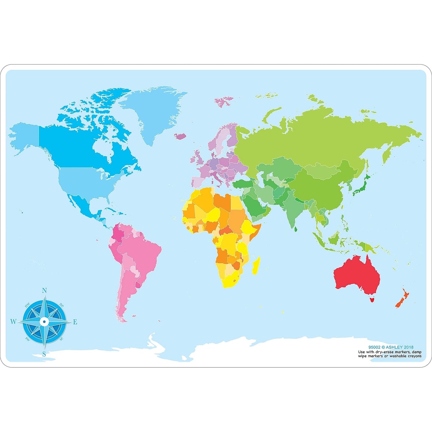 Ashley Productions ASH95002 Smart Poly™ Learning Mat, World Basic Map, Polypropylene (PP)/Paper, 12" x 17"