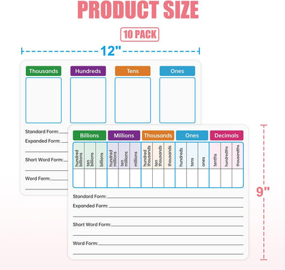 10 Pack Dry Erase Math Hundred Board Card Laminated Double Sided Number 1-100 Chart Easy to Write Consecutive Number Counting Chart for Students Math Manipulatives