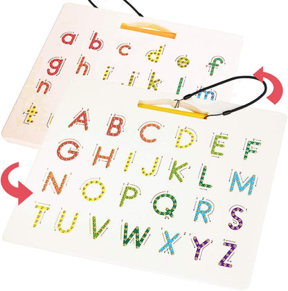 CozyBomB™ Double Sided Magnetic Letter Board - 2 in 1 Alphabet Magnets Tracing Board for Toddlers ABC Letters Uppercase & Lowercase Practicing Gifts for Boys Girls Birthdays Christmas Holidays