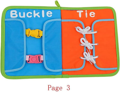 Kghios Montessori Toys Materials for Toddlers BusyBoard,Busy Board Learn to Dress Board Early Learning Basic Life Skills - Zip, Snap, Button, Buckle, Lace & Tie Educational Tools Preschool Learning