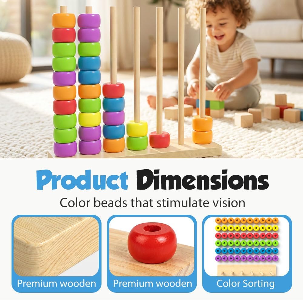 Color Matching Stacking Puzzle Game, Wooden Color Match Challenge Game Fast Color Stack Challenge Ring Stack Puzzle with Rings and Racks (2 Set)