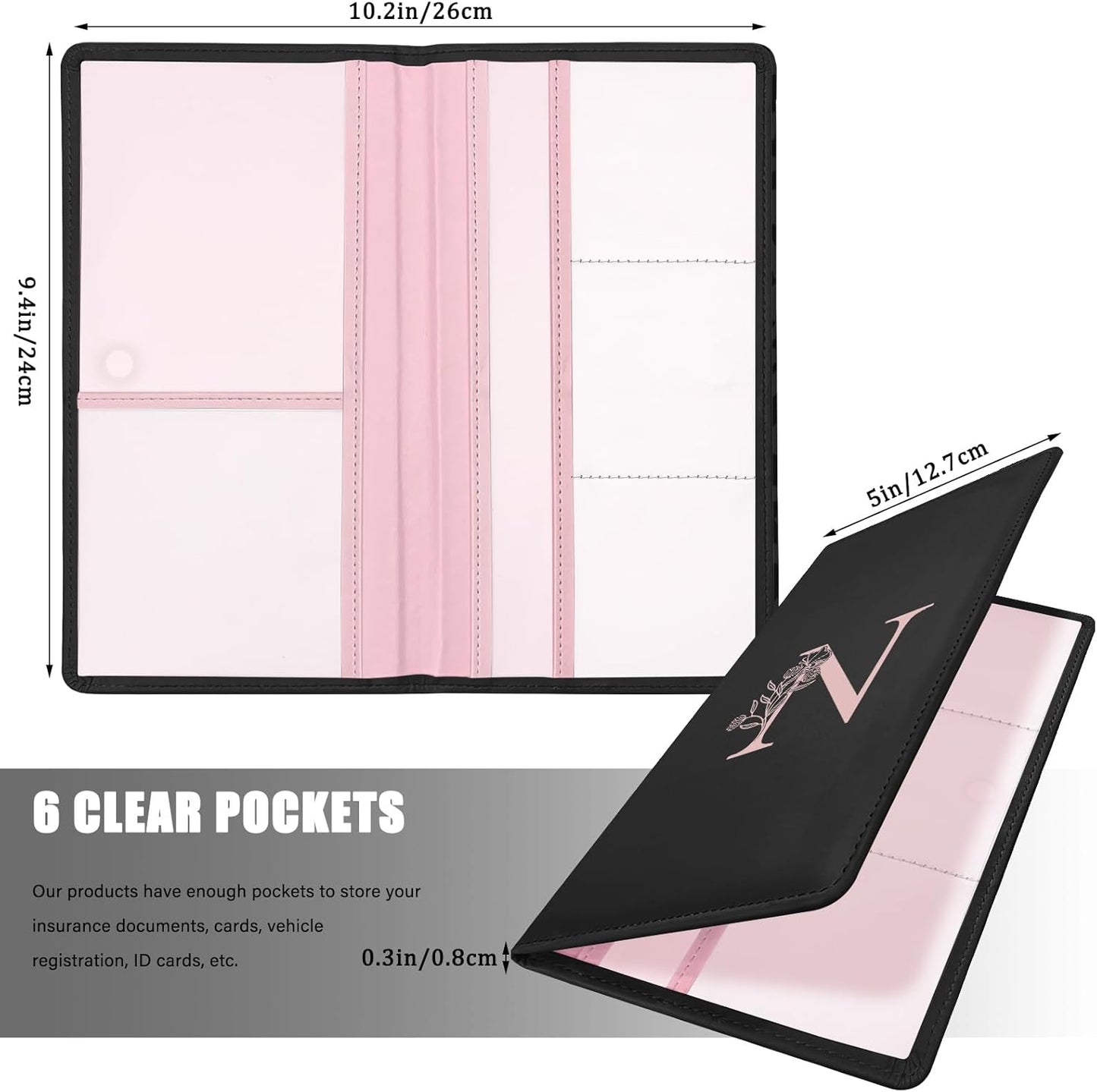 Letter Car Registration and Insurance Holder, with Magnetic Closure for License, Cards and Documents,Vehicle Glove Box Car Organizer, Interior Car Accessories for Women Men (I)