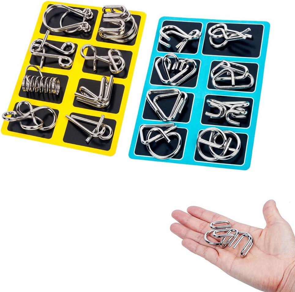 Mobestech Iq Puzzle Set 16 Pieces Brain Teaser Metal Wire Disentanglement Puzzles Educational Intelligence Game Toy for Kids and Adults