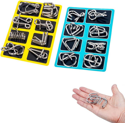 Mobestech Iq Puzzle Set 16 Pieces Brain Teaser Metal Wire Disentanglement Puzzles Educational Intelligence Game Toy for Kids and Adults