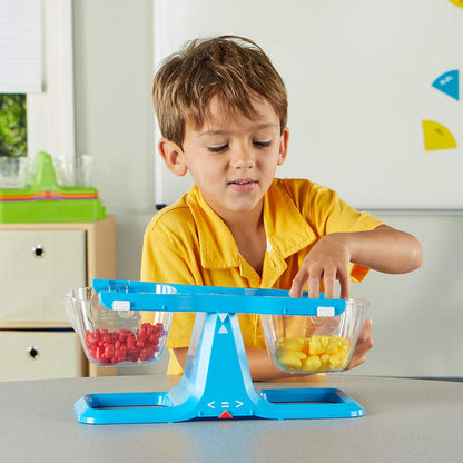 hand2mind Colorful Nestable Bucket Balance, Clear Double Bucket Balance Scale for Liquids and Solids, Easy to Assemble Kids Scale, Space Saving Storage Base, Balance Scale for Classroom (Set of 4)
