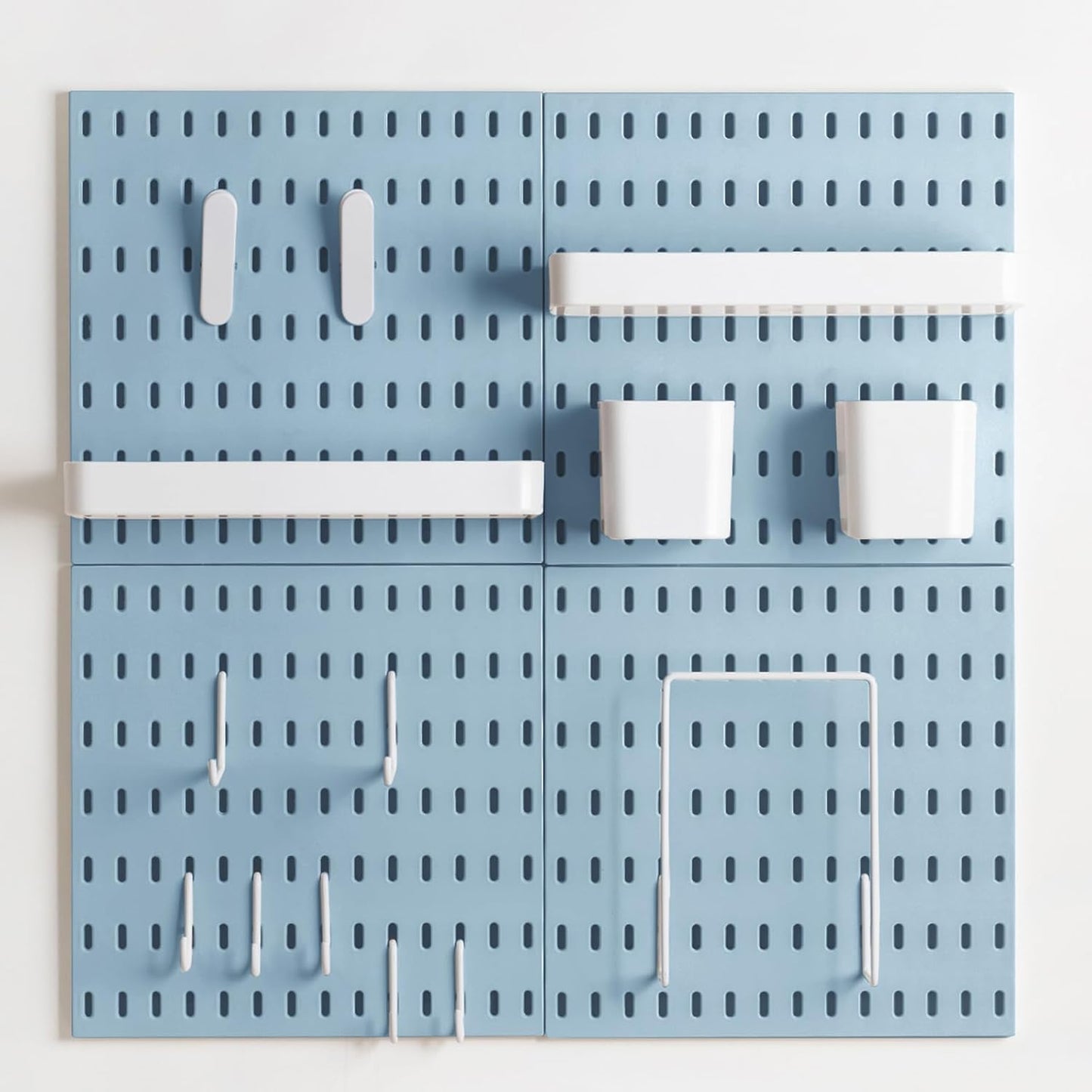 MULSAME Pegboard Combination Kit, Wall Mounted Storage Set with 4 Pegboards & 14 Accessories Hanging, White Peg Boards Organizer for Walls Display, Crafts Organization, Kitchen Organizer, 22" x 22"