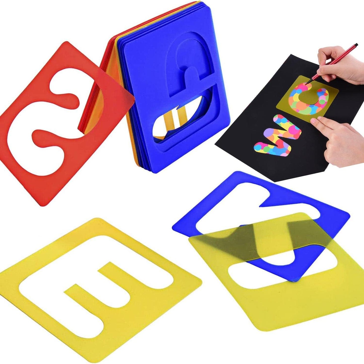 TecUnite 26 Pieces Alphabet Stencils Set Plastic Letter Stencils for Painting Learning, DIY Craft Decoration (6 x 6 Inches)