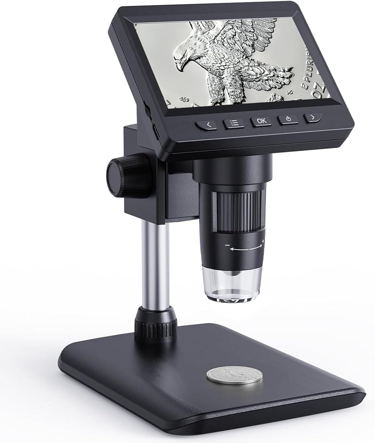 Coin Microscope, 4.3 Inch Digital Microscope 1000X Coin Microscope for Error Coins with 8 Adjustable LED Lights, PC View Compatible with Windows & MacOS