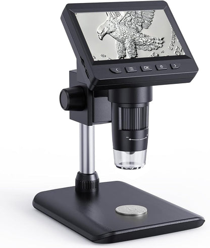 Coin Microscope, 4.3 Inch Digital Microscope 1000X Coin Microscope for Error Coins with 8 Adjustable LED Lights, PC View Compatible with Windows & MacOS