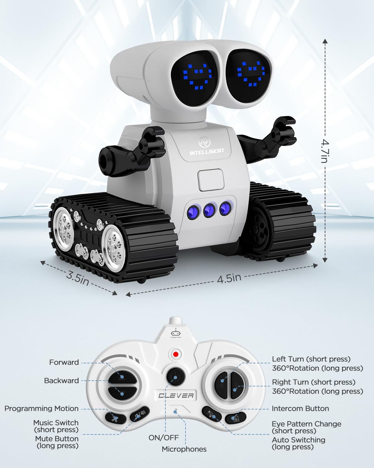 Robot Toys for Kids, Rechargeable Remote Control Robot Toys with Walkie Talkies, Programming, Gesture Sensing, Music, Changeable Eyes Function, RC Robot Toys Gifts for 6-12 Year Old Boys Girls