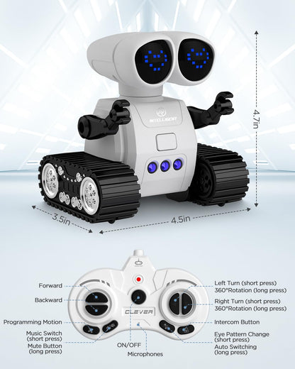 Robot Toys for Kids, Rechargeable Remote Control Robot Toys with Walkie Talkies, Programming, Gesture Sensing, Music, Changeable Eyes Function, RC Robot Toys Gifts for 6-12 Year Old Boys Girls